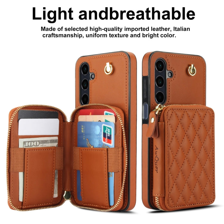 For Samsung Galaxy A15 4G / 5G AwQuer Crossbody Zipper Wallet Rhombic Leather Back Phone Case