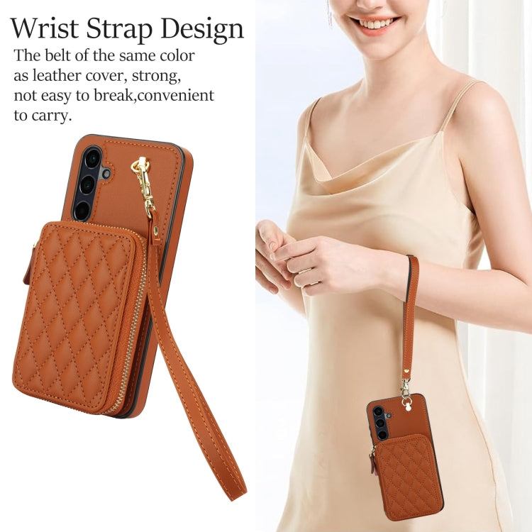 For Samsung Galaxy A15 4G / 5G AwQuer Crossbody Zipper Wallet Rhombic Leather Back Phone Case