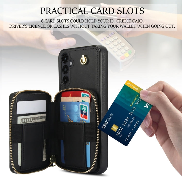 For Samsung Galaxy A14 4G / 5G AwQuer Crossbody Zipper Wallet Rhombic Leather Back Phone Case
