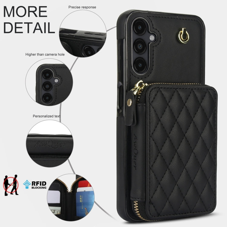 For Samsung Galaxy A14 4G / 5G AwQuer Crossbody Zipper Wallet Rhombic Leather Back Phone Case