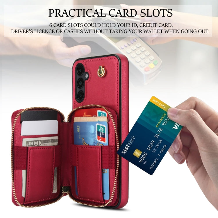 For Samsung Galaxy A14 4G / 5G AwQuer Crossbody Zipper Wallet Rhombic Leather Back Phone Case