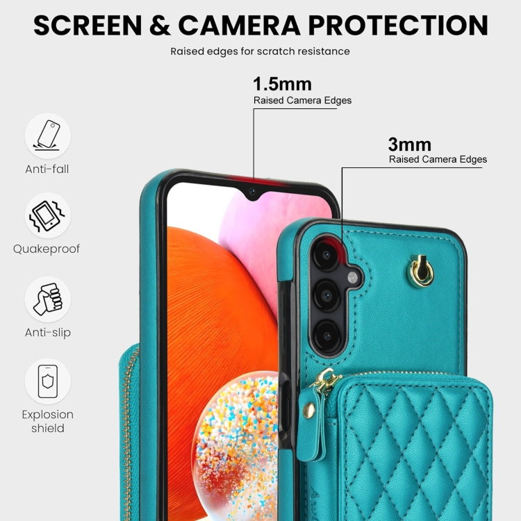 For Samsung Galaxy A14 4G / 5G AwQuer Crossbody Zipper Wallet Rhombic Leather Back Phone Case