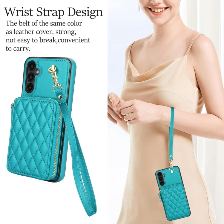 For Samsung Galaxy A14 4G / 5G AwQuer Crossbody Zipper Wallet Rhombic Leather Back Phone Case