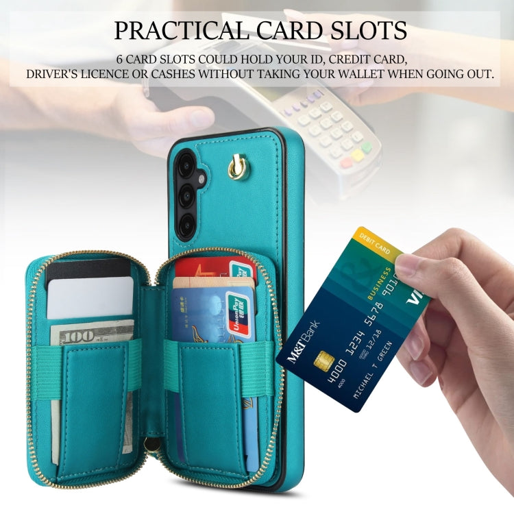 For Samsung Galaxy A14 4G / 5G AwQuer Crossbody Zipper Wallet Rhombic Leather Back Phone Case