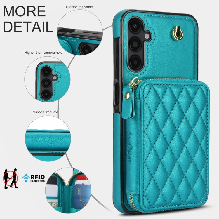 For Samsung Galaxy A14 4G / 5G AwQuer Crossbody Zipper Wallet Rhombic Leather Back Phone Case