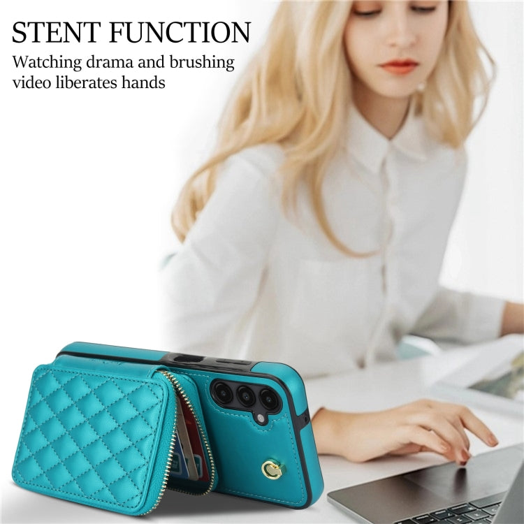 For Samsung Galaxy A14 4G / 5G AwQuer Crossbody Zipper Wallet Rhombic Leather Back Phone Case