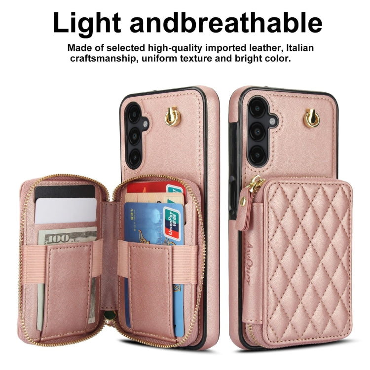For Samsung Galaxy A14 4G / 5G AwQuer Crossbody Zipper Wallet Rhombic Leather Back Phone Case