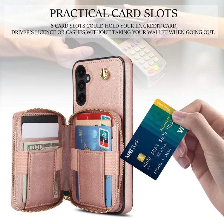 For Samsung Galaxy A14 4G / 5G AwQuer Crossbody Zipper Wallet Rhombic Leather Back Phone Case