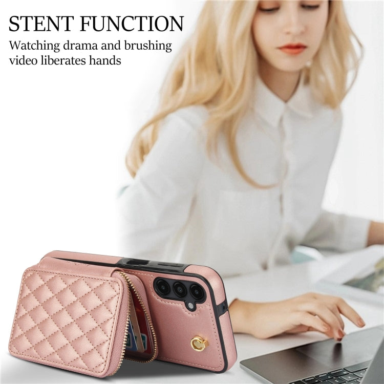 For Samsung Galaxy A14 4G / 5G AwQuer Crossbody Zipper Wallet Rhombic Leather Back Phone Case
