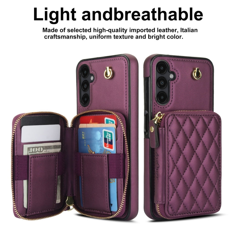 For Samsung Galaxy A14 4G / 5G AwQuer Crossbody Zipper Wallet Rhombic Leather Back Phone Case