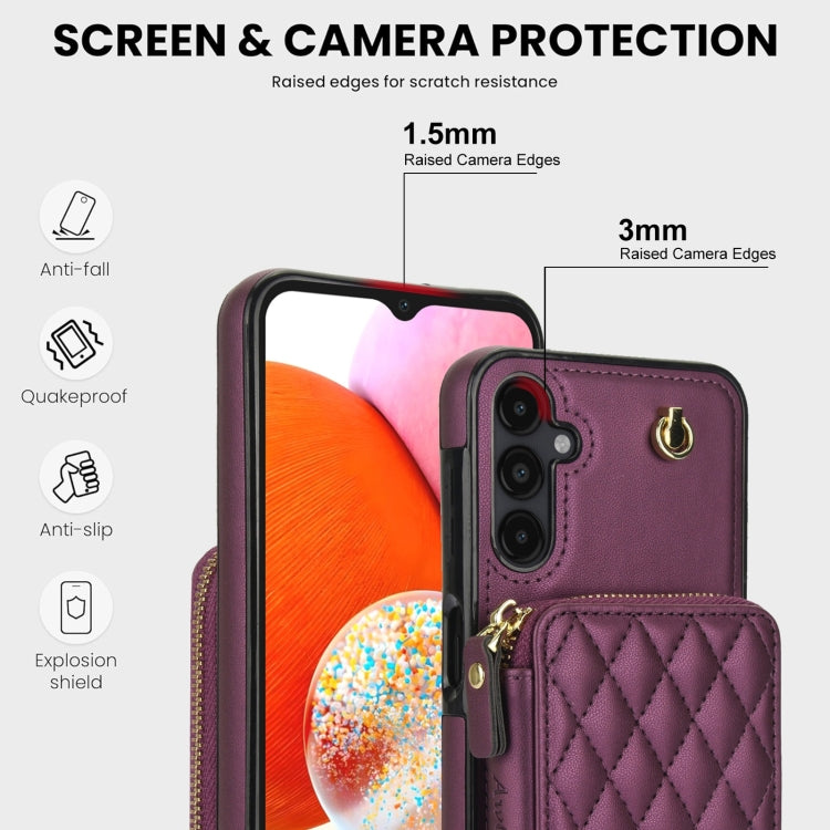For Samsung Galaxy A14 4G / 5G AwQuer Crossbody Zipper Wallet Rhombic Leather Back Phone Case