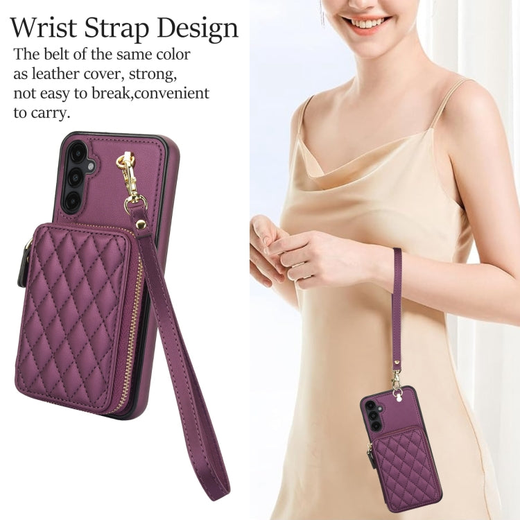 For Samsung Galaxy A14 4G / 5G AwQuer Crossbody Zipper Wallet Rhombic Leather Back Phone Case