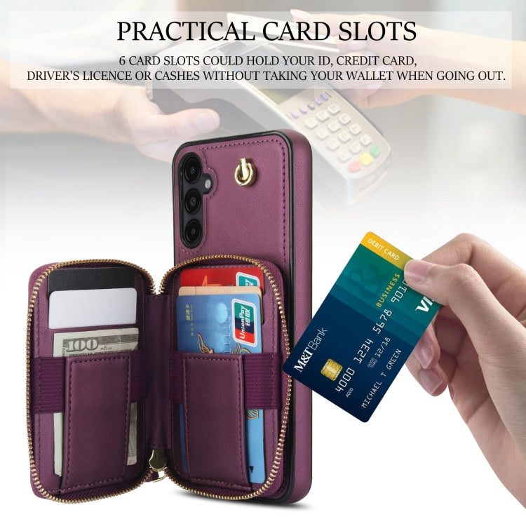 For Samsung Galaxy A14 4G / 5G AwQuer Crossbody Zipper Wallet Rhombic Leather Back Phone Case