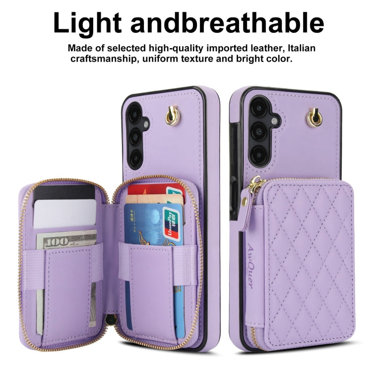For Samsung Galaxy A14 4G / 5G AwQuer Crossbody Zipper Wallet Rhombic Leather Back Phone Case