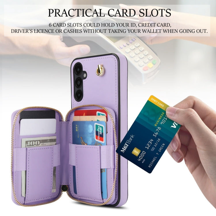 For Samsung Galaxy A14 4G / 5G AwQuer Crossbody Zipper Wallet Rhombic Leather Back Phone Case