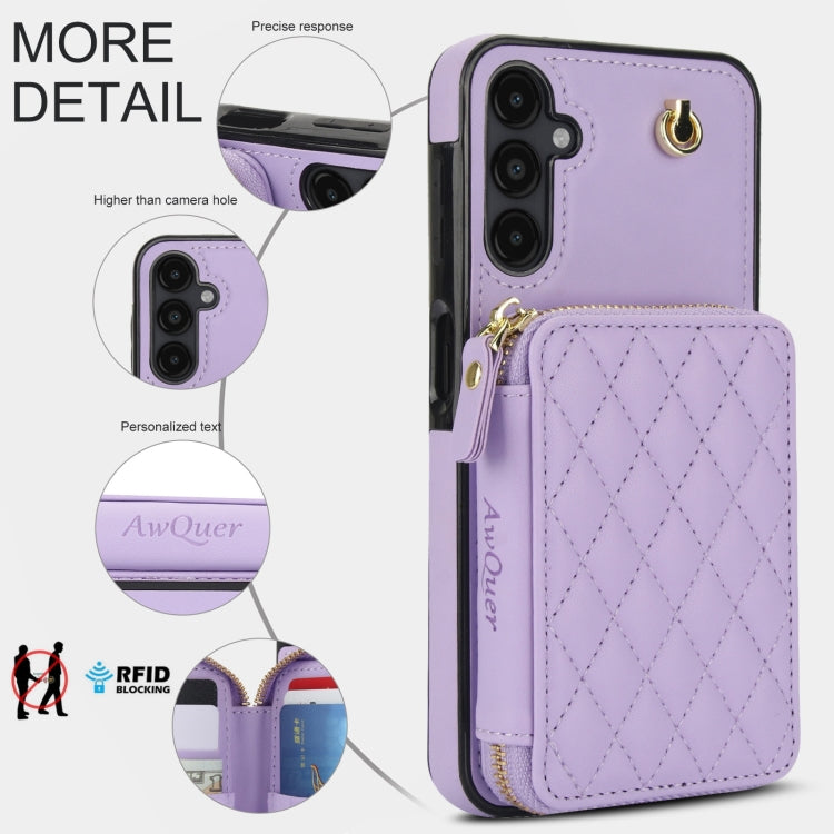 For Samsung Galaxy A14 4G / 5G AwQuer Crossbody Zipper Wallet Rhombic Leather Back Phone Case