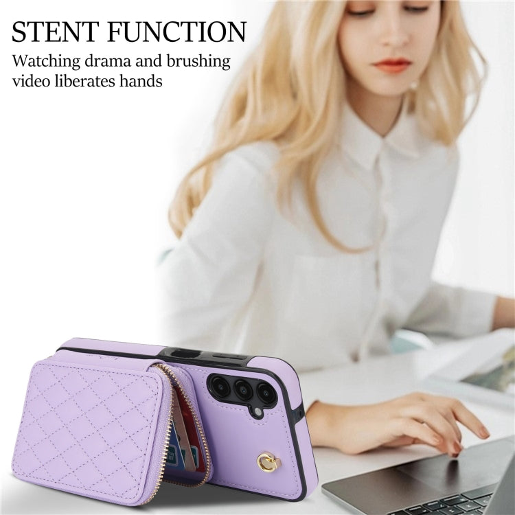 For Samsung Galaxy A14 4G / 5G AwQuer Crossbody Zipper Wallet Rhombic Leather Back Phone Case