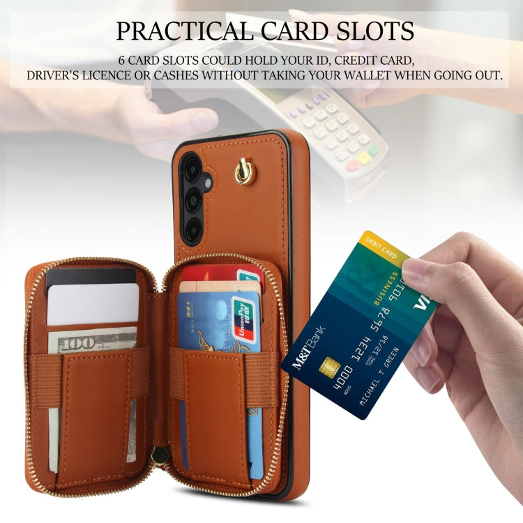 For Samsung Galaxy A14 4G / 5G AwQuer Crossbody Zipper Wallet Rhombic Leather Back Phone Case