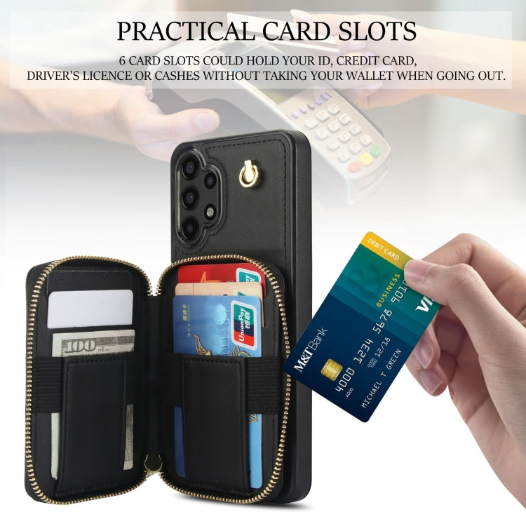 For Samsung Galaxy A13 4G / 5G AwQuer Crossbody Zipper Wallet Rhombic Leather Back Phone Case