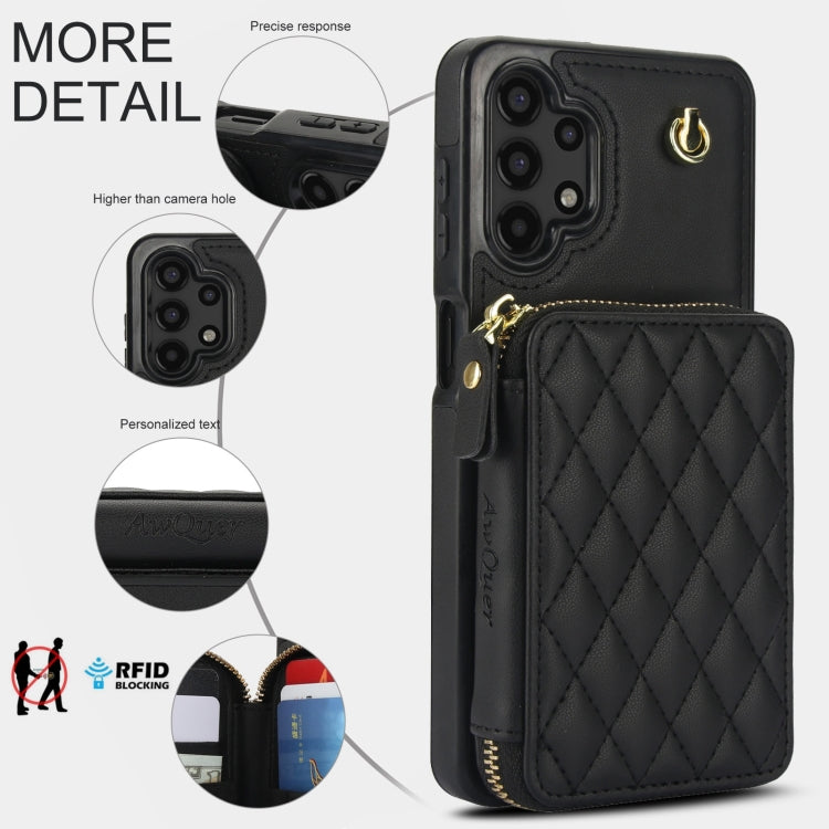 For Samsung Galaxy A13 4G / 5G AwQuer Crossbody Zipper Wallet Rhombic Leather Back Phone Case