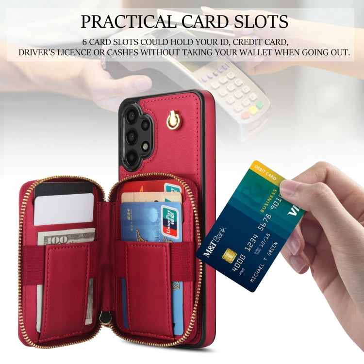 For Samsung Galaxy A13 4G / 5G AwQuer Crossbody Zipper Wallet Rhombic Leather Back Phone Case