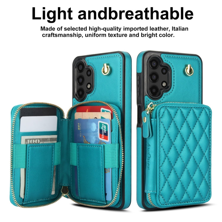 For Samsung Galaxy A13 4G / 5G AwQuer Crossbody Zipper Wallet Rhombic Leather Back Phone Case