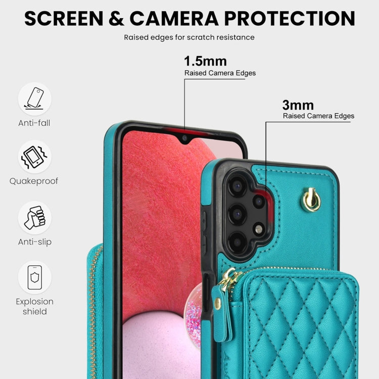 For Samsung Galaxy A13 4G / 5G AwQuer Crossbody Zipper Wallet Rhombic Leather Back Phone Case