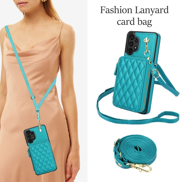 For Samsung Galaxy A13 4G / 5G AwQuer Crossbody Zipper Wallet Rhombic Leather Back Phone Case