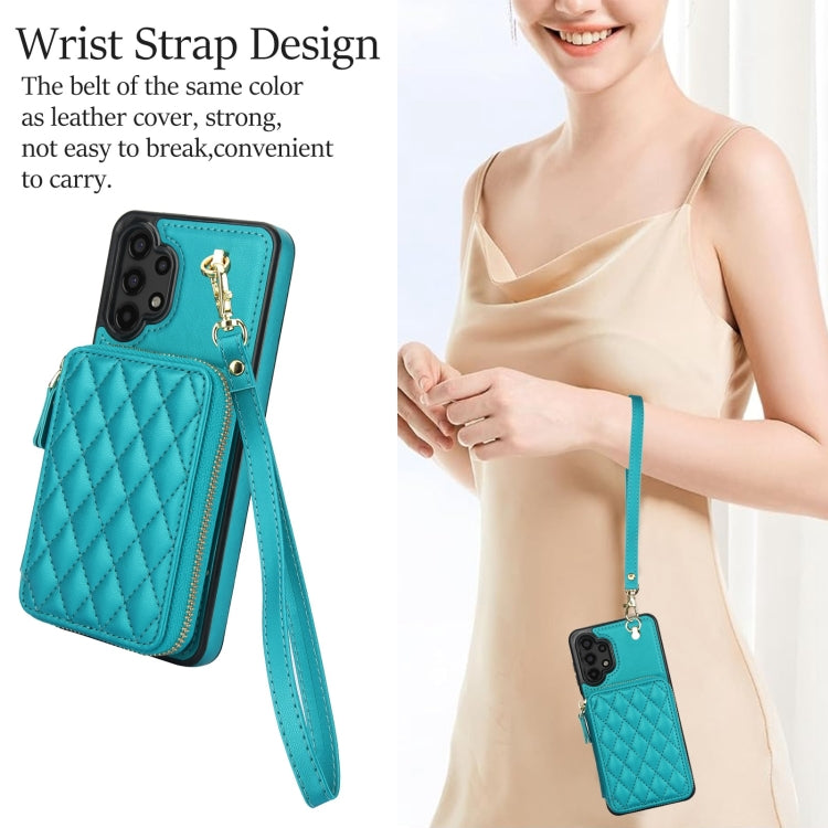 For Samsung Galaxy A13 4G / 5G AwQuer Crossbody Zipper Wallet Rhombic Leather Back Phone Case