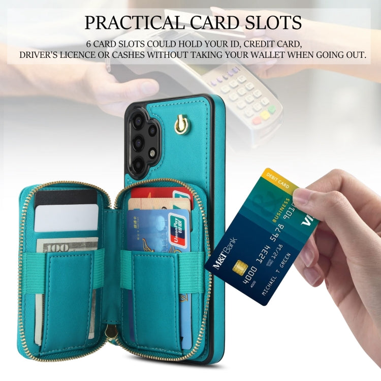For Samsung Galaxy A13 4G / 5G AwQuer Crossbody Zipper Wallet Rhombic Leather Back Phone Case