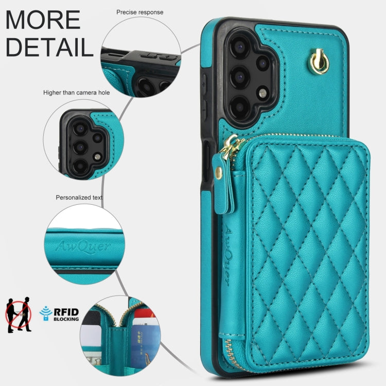 For Samsung Galaxy A13 4G / 5G AwQuer Crossbody Zipper Wallet Rhombic Leather Back Phone Case