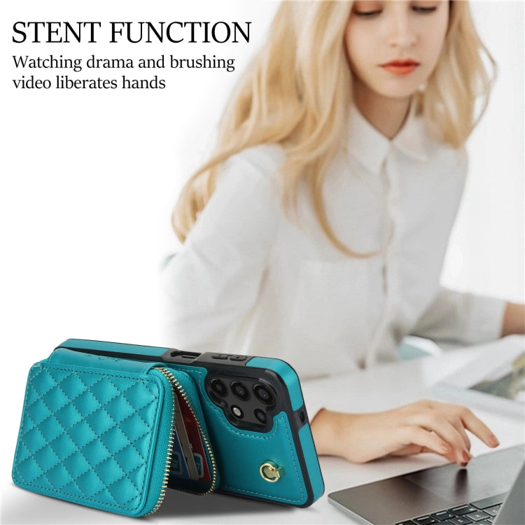 For Samsung Galaxy A13 4G / 5G AwQuer Crossbody Zipper Wallet Rhombic Leather Back Phone Case