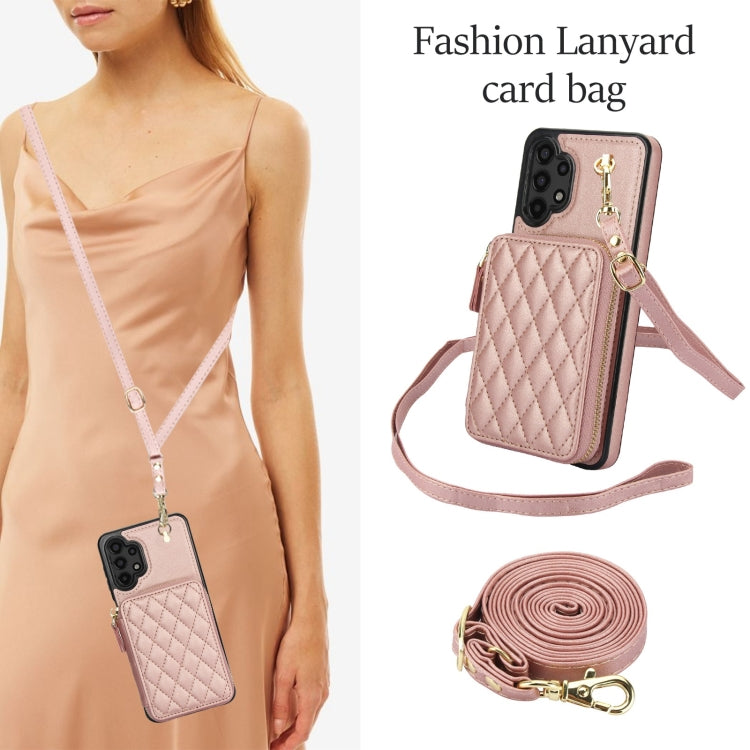 For Samsung Galaxy A13 4G / 5G AwQuer Crossbody Zipper Wallet Rhombic Leather Back Phone Case