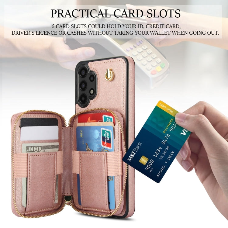 For Samsung Galaxy A13 4G / 5G AwQuer Crossbody Zipper Wallet Rhombic Leather Back Phone Case
