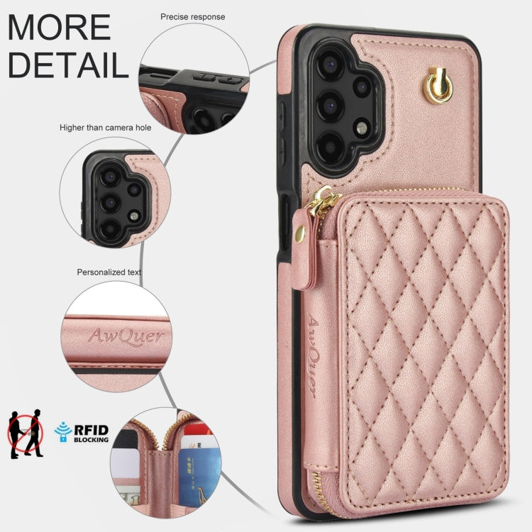 For Samsung Galaxy A13 4G / 5G AwQuer Crossbody Zipper Wallet Rhombic Leather Back Phone Case