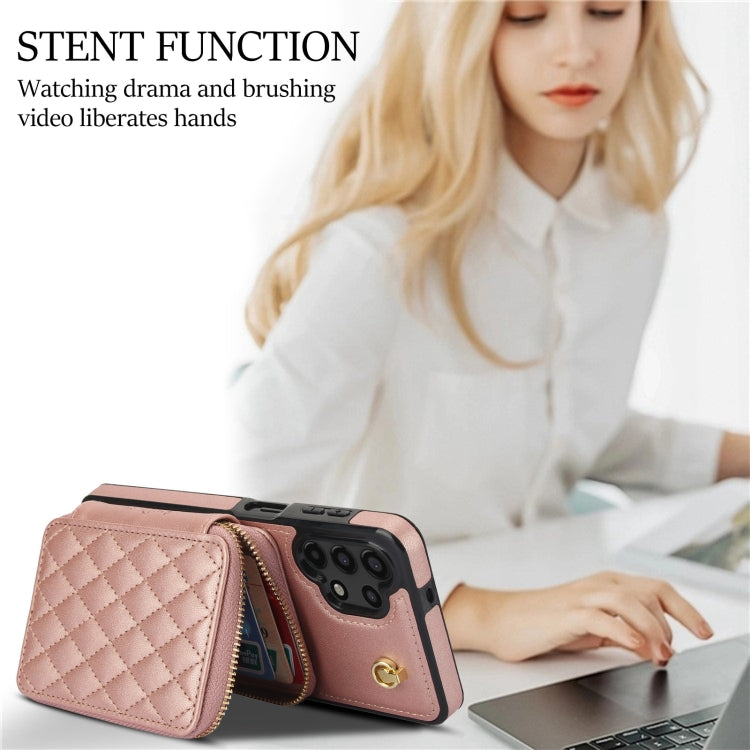 For Samsung Galaxy A13 4G / 5G AwQuer Crossbody Zipper Wallet Rhombic Leather Back Phone Case