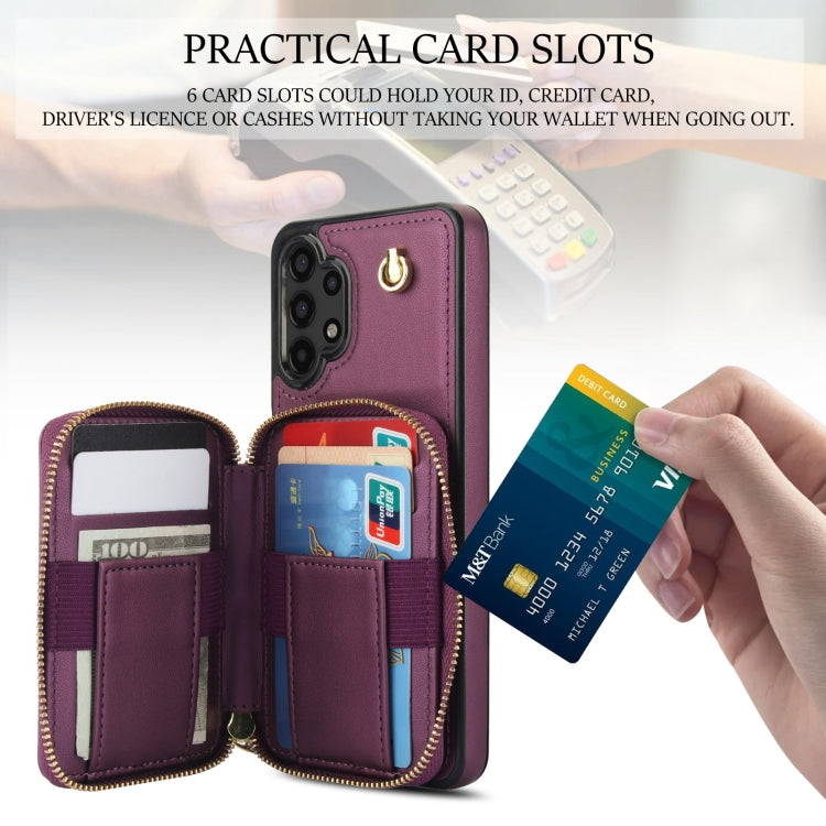 For Samsung Galaxy A13 4G / 5G AwQuer Crossbody Zipper Wallet Rhombic Leather Back Phone Case
