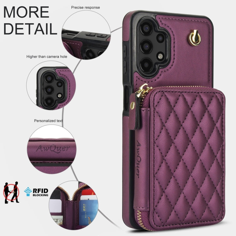 For Samsung Galaxy A13 4G / 5G AwQuer Crossbody Zipper Wallet Rhombic Leather Back Phone Case