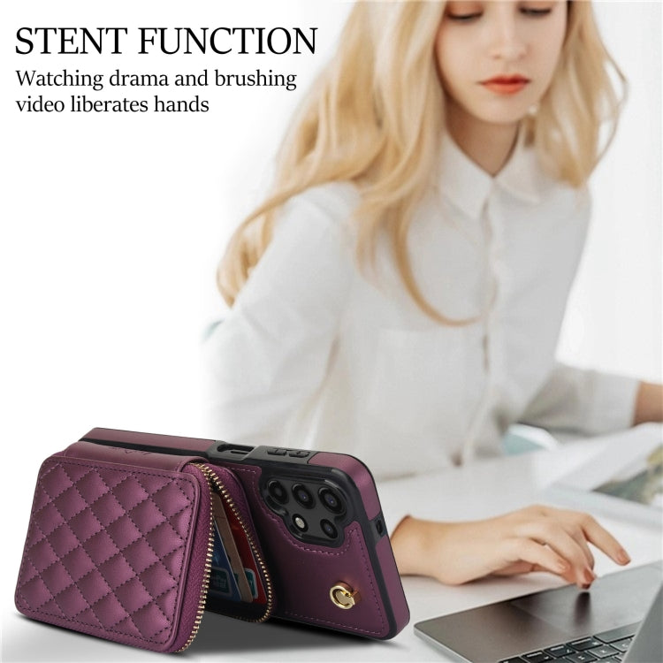 For Samsung Galaxy A13 4G / 5G AwQuer Crossbody Zipper Wallet Rhombic Leather Back Phone Case