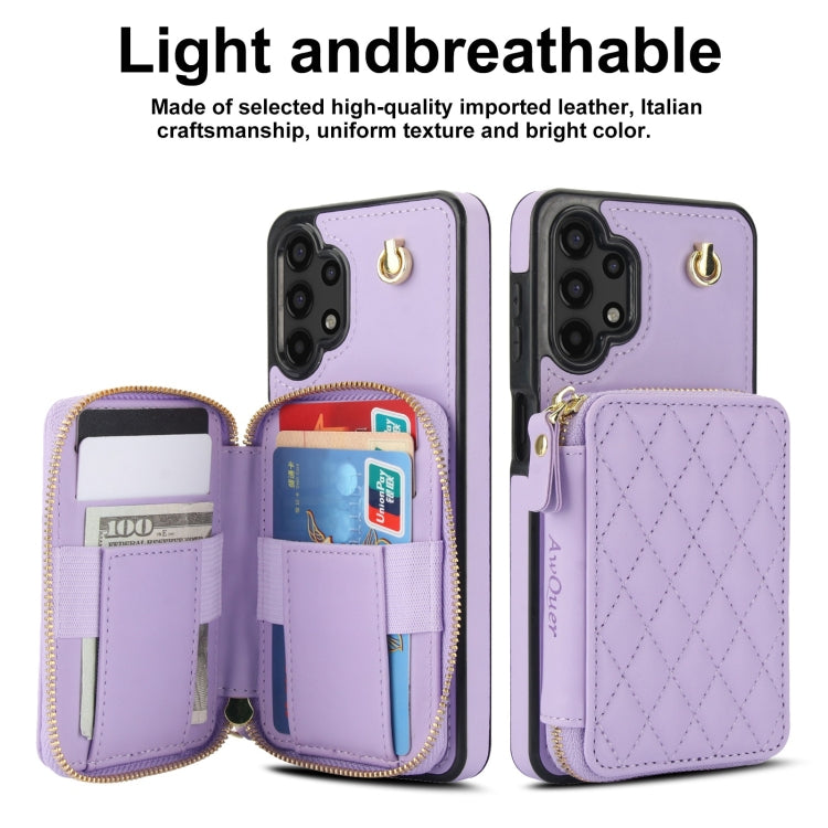 For Samsung Galaxy A13 4G / 5G AwQuer Crossbody Zipper Wallet Rhombic Leather Back Phone Case