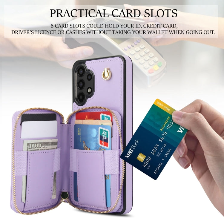 For Samsung Galaxy A13 4G / 5G AwQuer Crossbody Zipper Wallet Rhombic Leather Back Phone Case