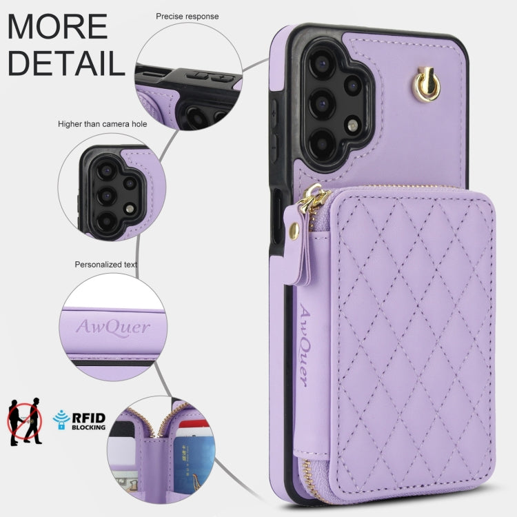 For Samsung Galaxy A13 4G / 5G AwQuer Crossbody Zipper Wallet Rhombic Leather Back Phone Case