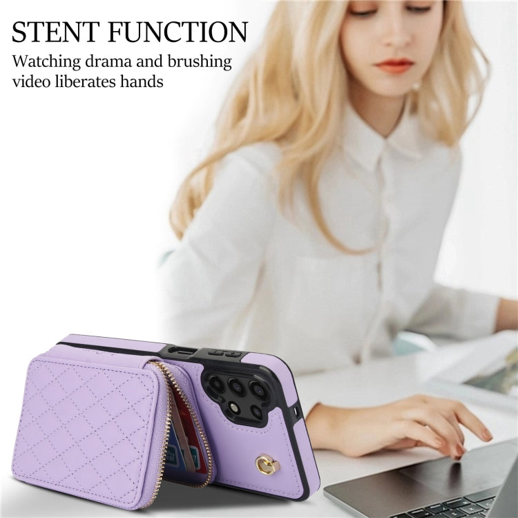 For Samsung Galaxy A13 4G / 5G AwQuer Crossbody Zipper Wallet Rhombic Leather Back Phone Case