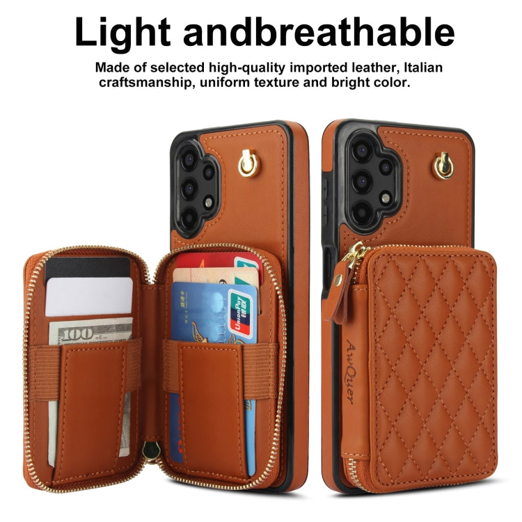 For Samsung Galaxy A13 4G / 5G AwQuer Crossbody Zipper Wallet Rhombic Leather Back Phone Case