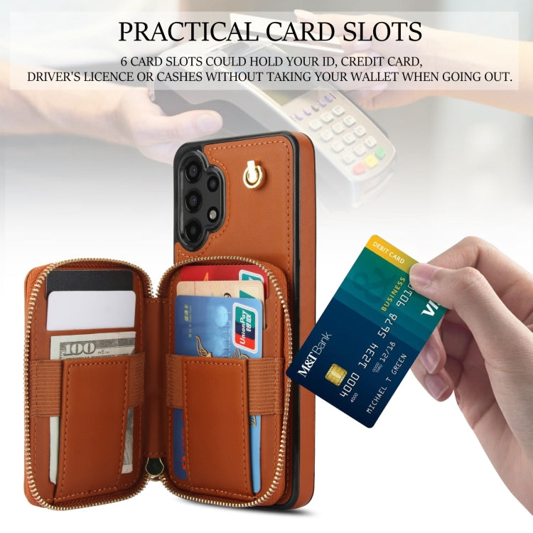For Samsung Galaxy A13 4G / 5G AwQuer Crossbody Zipper Wallet Rhombic Leather Back Phone Case