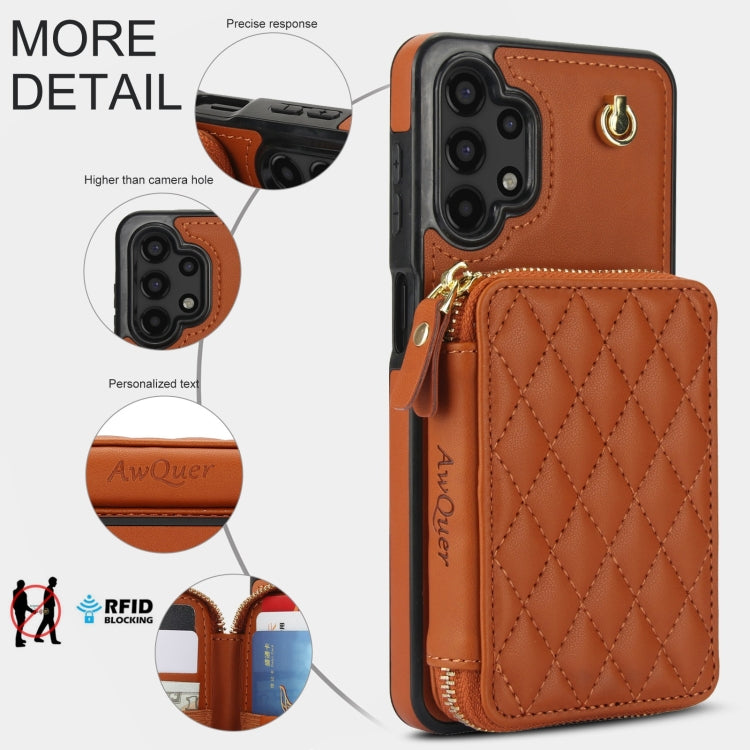 For Samsung Galaxy A13 4G / 5G AwQuer Crossbody Zipper Wallet Rhombic Leather Back Phone Case
