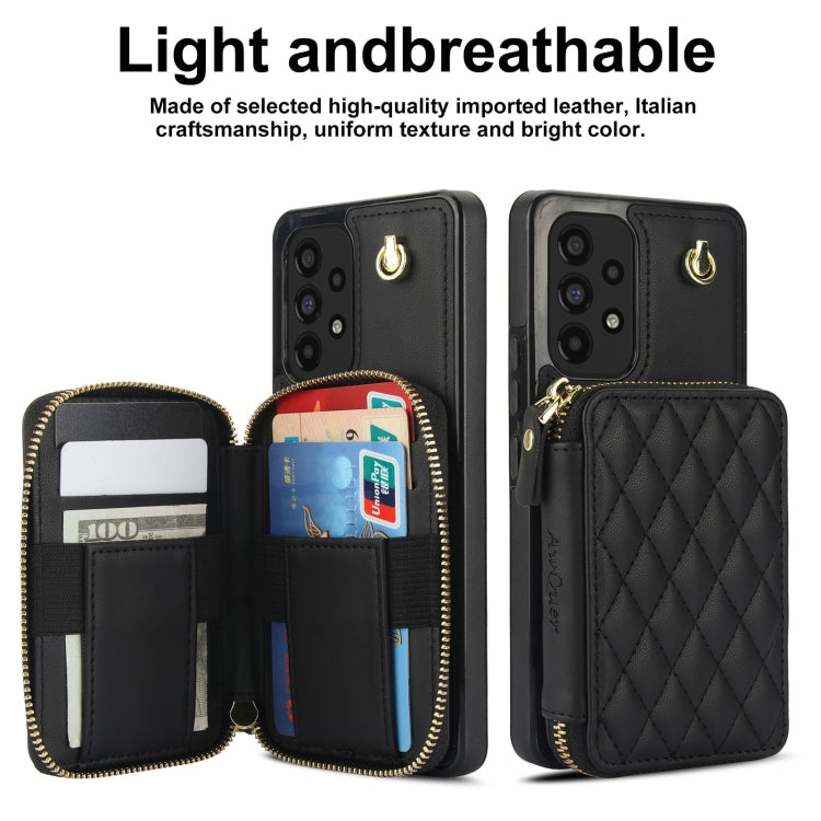 For Samsung Galaxy A53 4G / 5G AwQuer Crossbody Zipper Wallet Rhombic Leather Back Phone Case