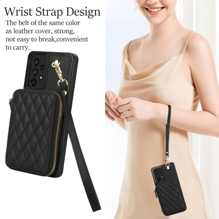 For Samsung Galaxy A53 4G / 5G AwQuer Crossbody Zipper Wallet Rhombic Leather Back Phone Case