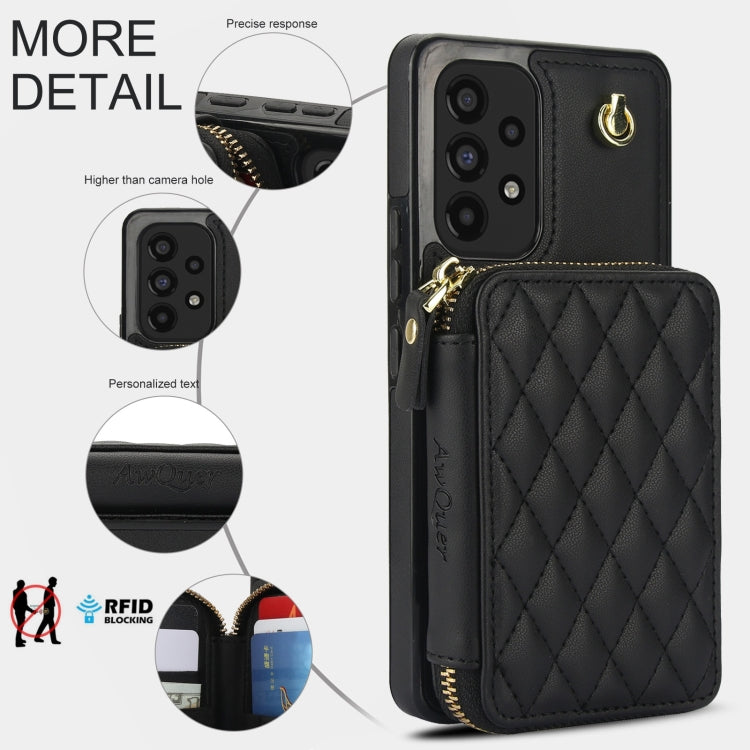 For Samsung Galaxy A53 4G / 5G AwQuer Crossbody Zipper Wallet Rhombic Leather Back Phone Case