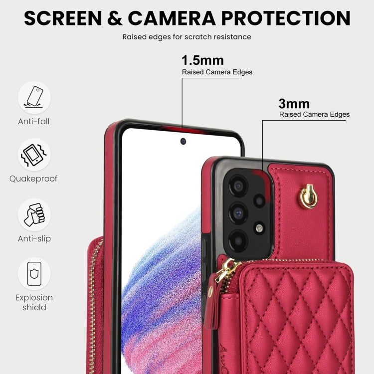 For Samsung Galaxy A53 4G / 5G AwQuer Crossbody Zipper Wallet Rhombic Leather Back Phone Case